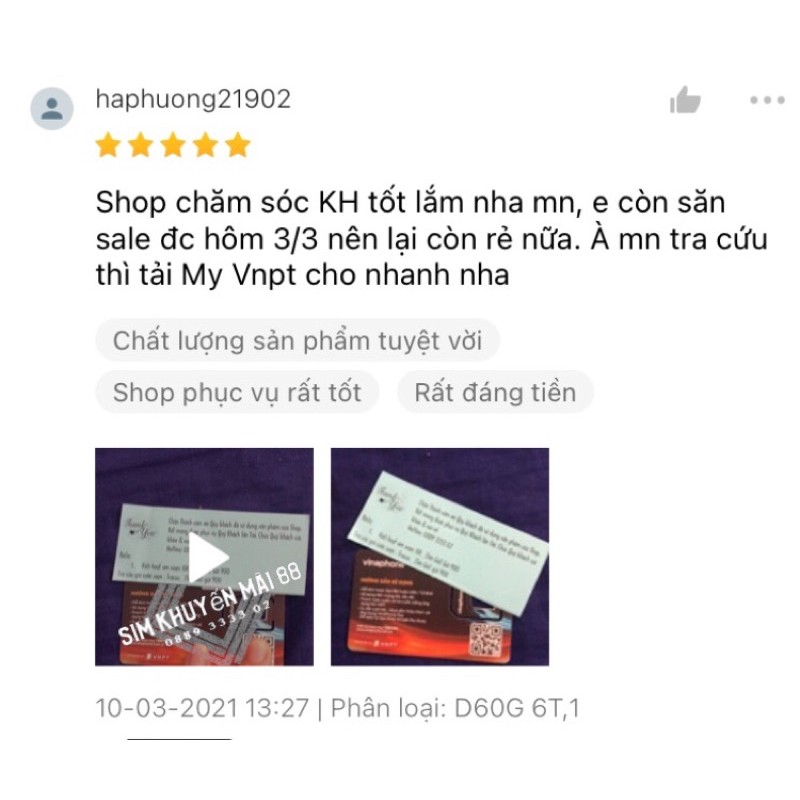 SIM VINAPHONE VD149 GÓI CƯỚC 12 THÁNG