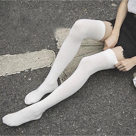 Tất vớ đùi nữ dày đen trắng Hàn Quốc dài qua gối bền đẹp dễ thương Mely's Fashion PK16