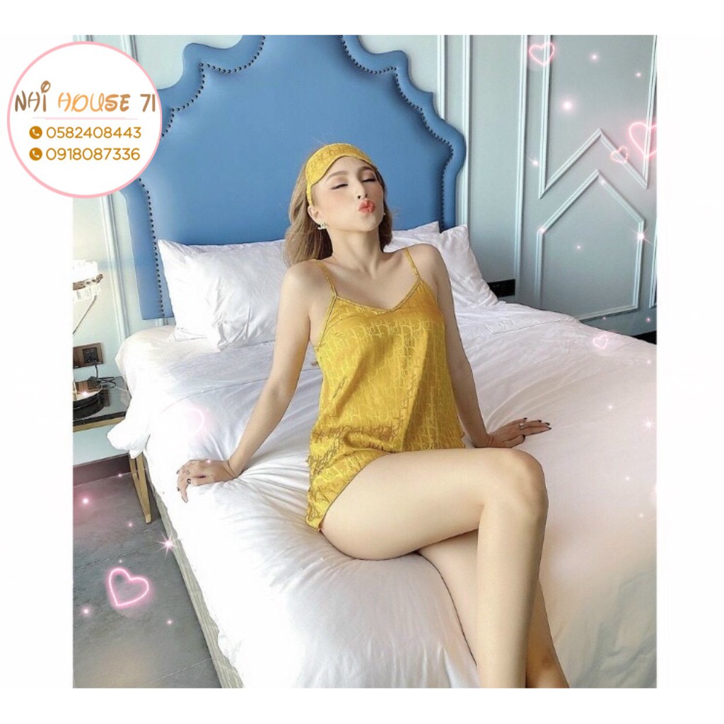 FREESHIP 50K] [GIÁ SỐC] BỘ NGỦ 2 DÂY GẤM SATIN DỆT CHỮ NỔI NHIHOUSE71 QUẦN LAI  BÈO  TẶNG  KÈM BỊT MẮT ĐÁNG YÊU FREESIZE