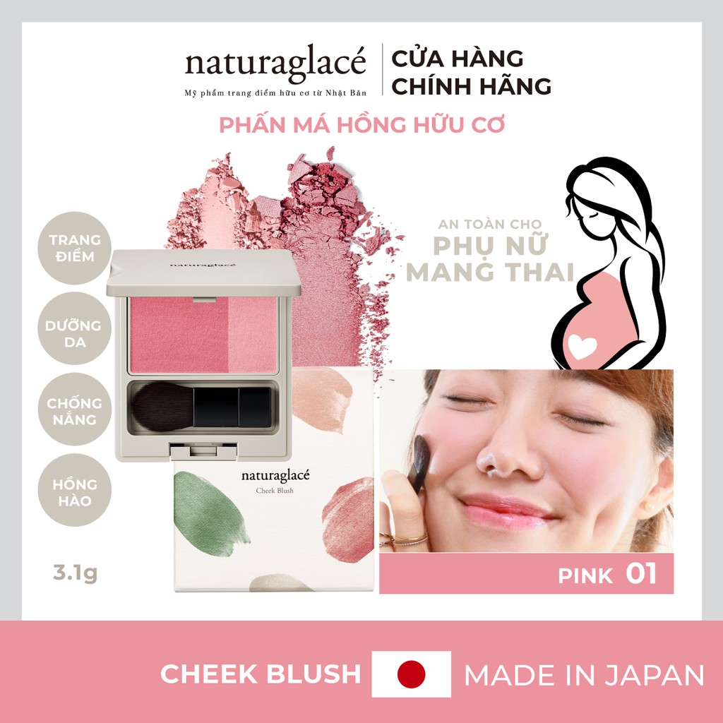 Phấn má hồng hữu cơ naturaglacé Cheek Blush (01 - Pink) tự nhiên, lâu trôi, 3.1g