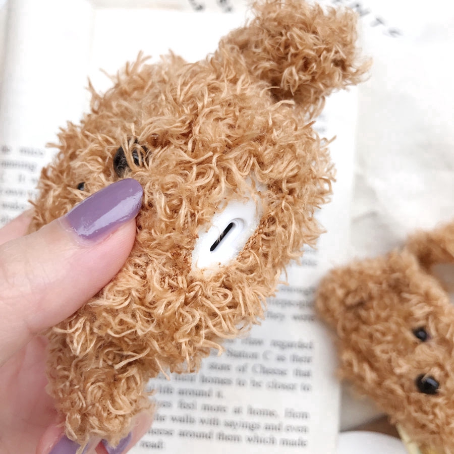 Vỏ bảo vệ hộp sạc tai nghe AirPods hình gấu Teddy 3D bằng silicone mềm chống sốc