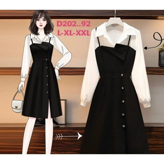 Set đầm midi bigsize xẻ tà 50-90kg áo sơ mi và yếm kiểu siêu xinh - BZ056