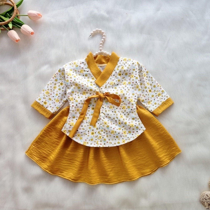 Sét Váy Hanbok Rời Cho Bé Gái 3 Đến 18kg, Đầm Bé Gái Chất Lụa Ướt Mềm Mát {A012}