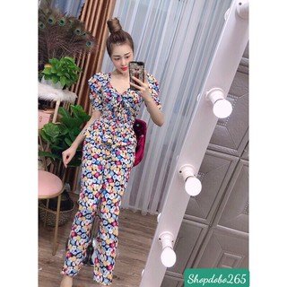 Đồ bộ nữ,đồ ngủ mặc nhà vải lụa hoa nhí dễ thương size 45-57kg.