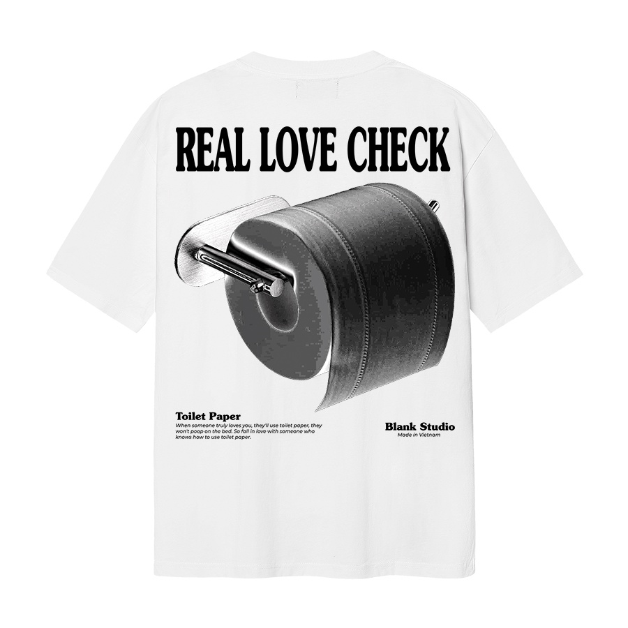 BLANK | Áo Thun REAL LOVE CHECK Tay Lỡ Unisex - Đen/Trắng Cổ Tròn