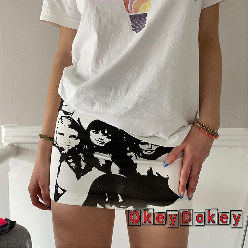 Chân váy ngắn lưng cao ôm dáng in họa tiết chân dung độc đáo sành điệu cho nữ