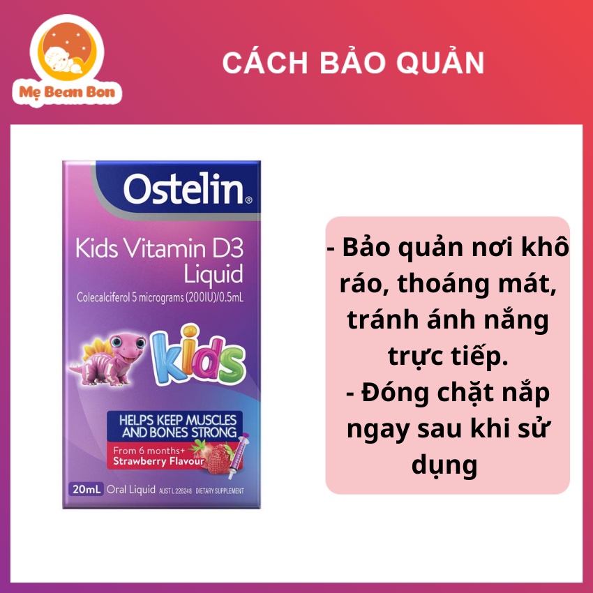 Vitamin D3 cho bé Liquid Ostelin 20ml dạng nước của Úc giúp hấp thụ canxi phát triển chiều cao cho trẻ từ 6 tháng tuổi