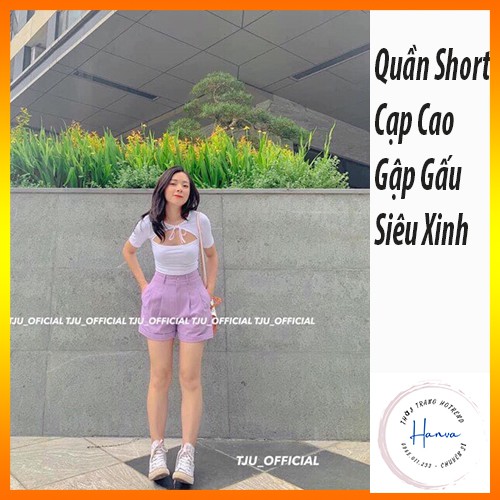 Quần Short Nữ Gập Gấu Cạp Cao Nhiều Màu