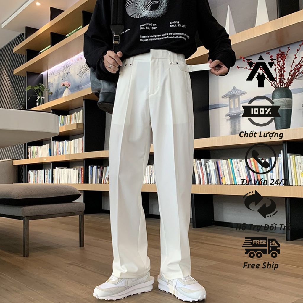 Quần tây ống rộng nam nữ ANYOUNG quần âu vải ống suông rộng cao cấp dáng Unisex phong cách Hàn Quốc QR001