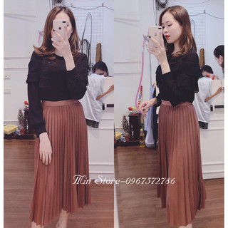 Chân váy nhung xếp ly