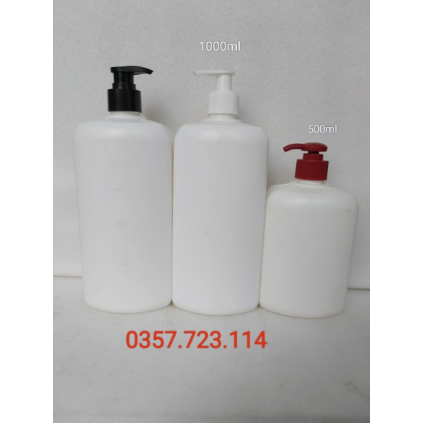 Chai nhựa vuông trắng đục 500ml,1 lí HDPE vòi ấn