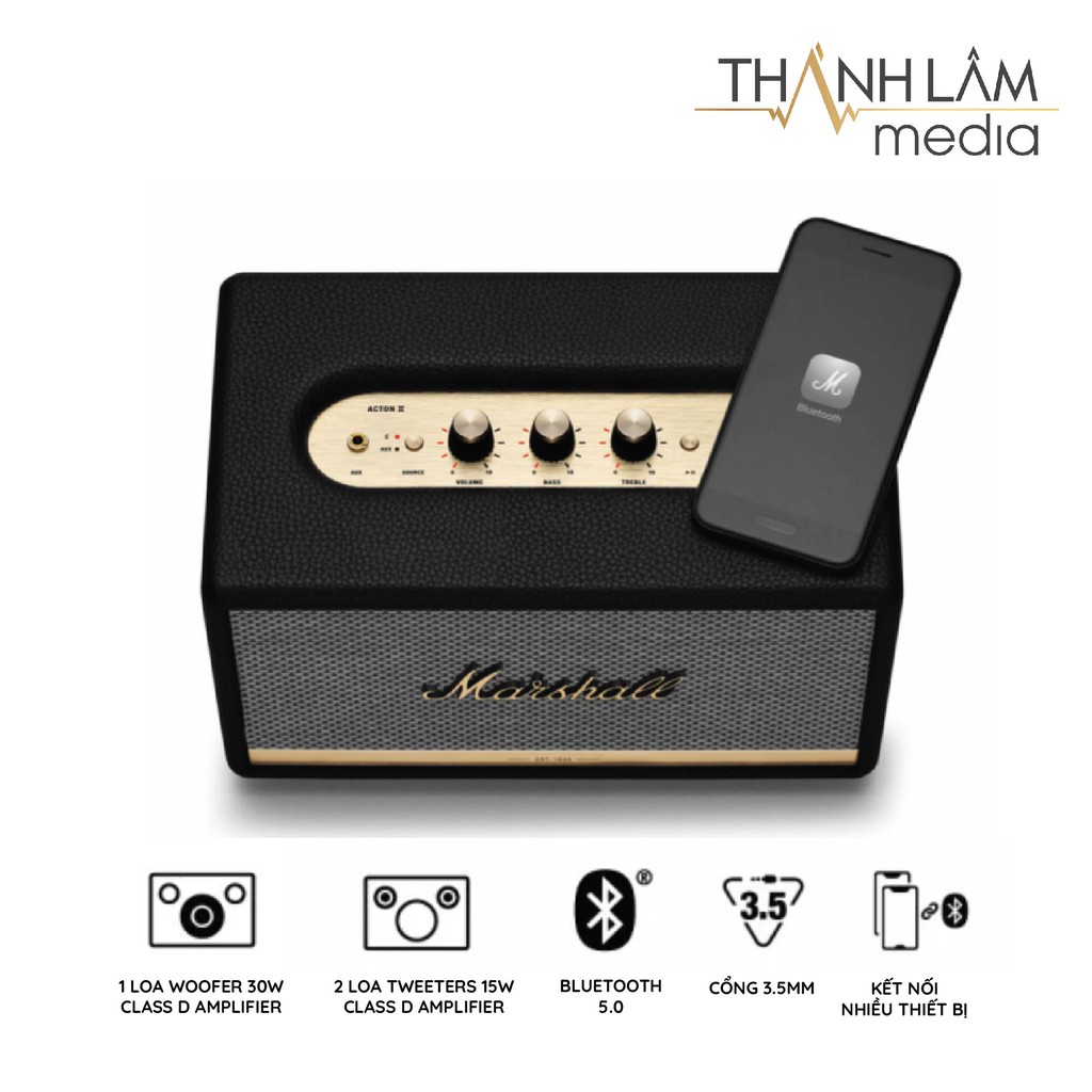 Loa bluetooth Marshall Acton 2 NEW chính hãng - loa để bàn nhỏ gọn công suất 60W - bảo hành 12 tháng