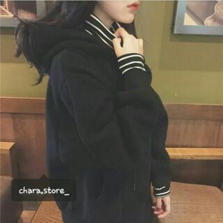 [SẴN] Áo hoodie nỉ trơn phối kẻ
