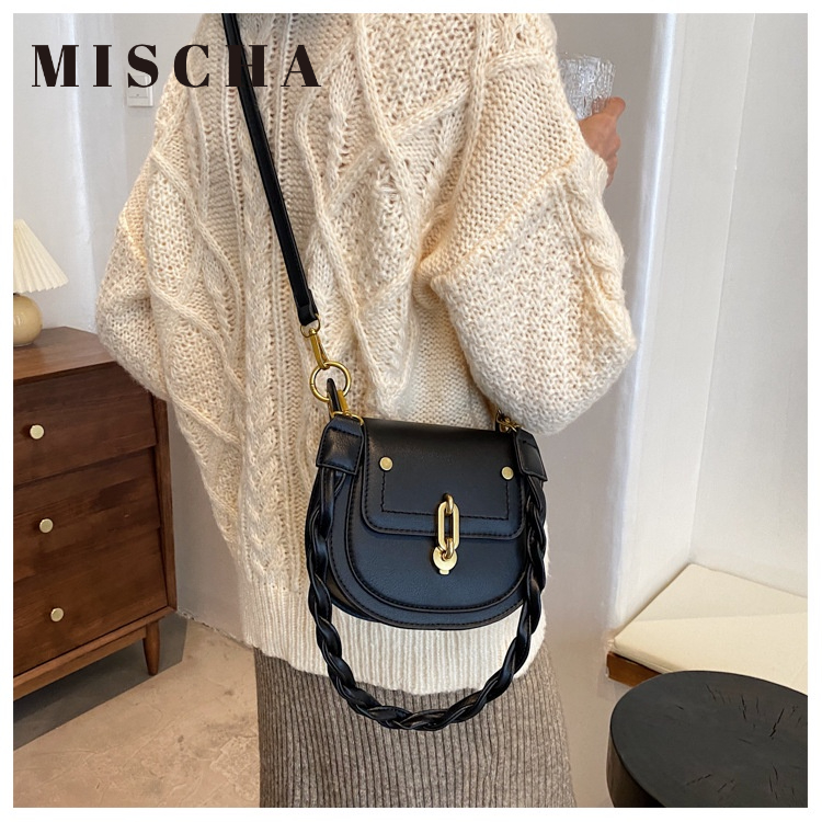 Mischa Túi Xách Da PU Màu Trơn Phong Cách retro Thời Trang Cho Nữ