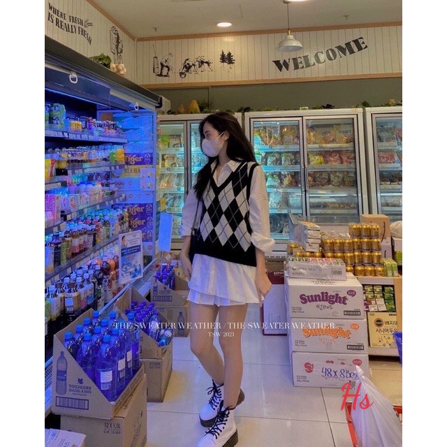 Áo len gile nữ họa tiết caro dày dặn KOALA, áo gile len nhiều màu phong cách thời trang ulzzang - AD08 | BigBuy360 - bigbuy360.vn