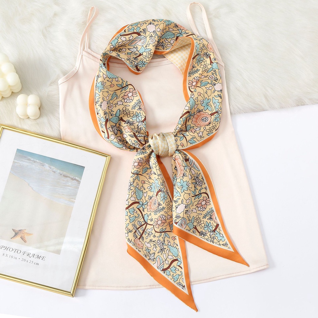 Khăn Choàng Cổ Bằng Lụa Cao Cấp Họa Tiết Hoa Phong Cách Pháp Cổ Điển 24H