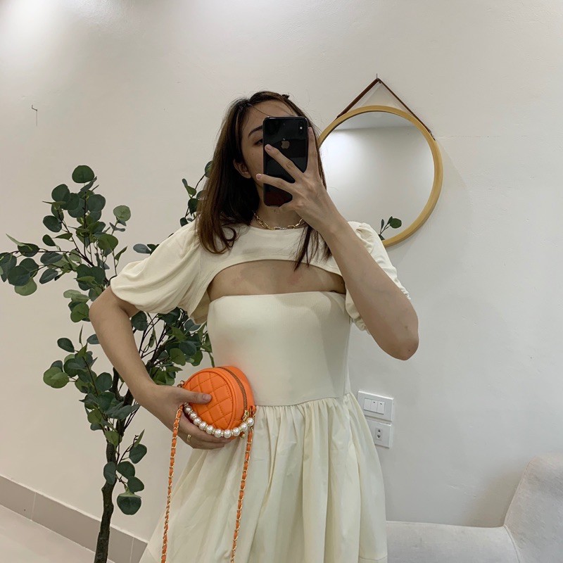 Túi Xách Nữ Mini ViVi - Dáng Tròn Mix Dây Trai Cực Xinh Đi Chơi Đi Tiệc Nổi Bật  [Clip &amp; Ảnh thật]