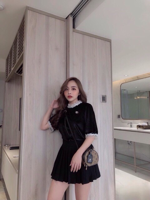 ÁO NHUNG CỘC TAY PHA REN TIỂU THƯ