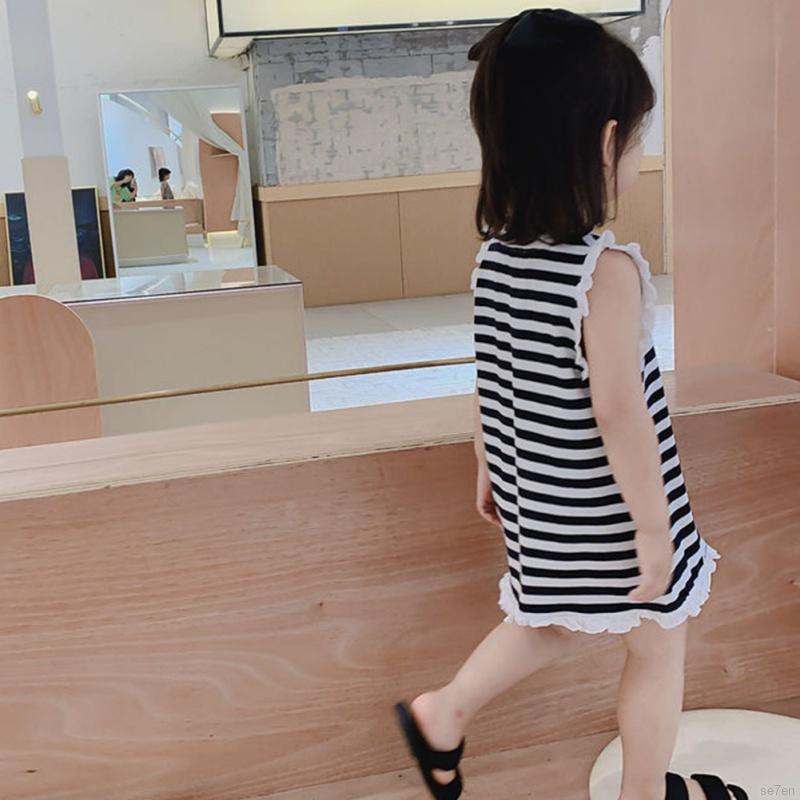 Đầm công chúa không tay họa tiết kẻ sọc dành cho bé gái