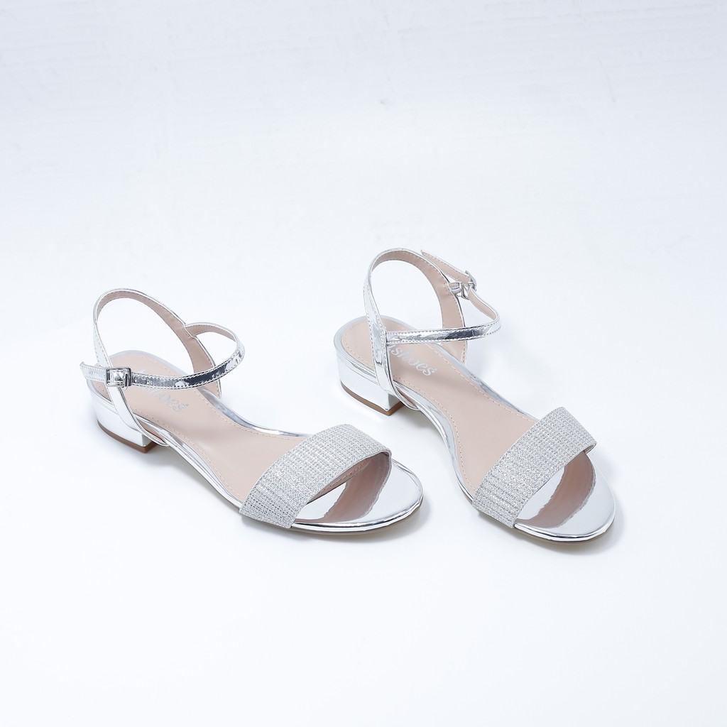 [Mã BMBAU50 giảm 50K đơn 150K] Sandal Gót Thấp Quai Ngang Kim Tuyến 2cm Evashoes EVA0034