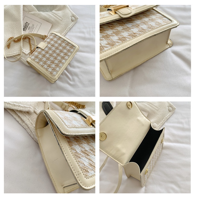 Túi Đeo JASMIN NOIR Chéo Dáng Vuông Nhỏ Họa Tiết Sọc Caro Phối Dây Xích Thời Trang Trẻ Trung Cho Nữ