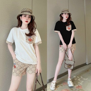 Đồ bộ thun đùi họa tiết logo thêu phối túi