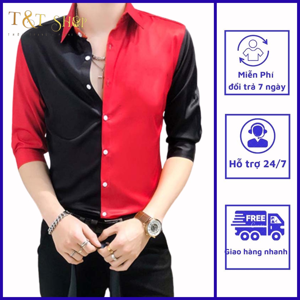 Áo sơ mi, Áo sơ mi nam T&T phối màu đặc sắc, chất liệu Poplin co giãn nhẹ, không phai màu, dáng ôm body mã N40.