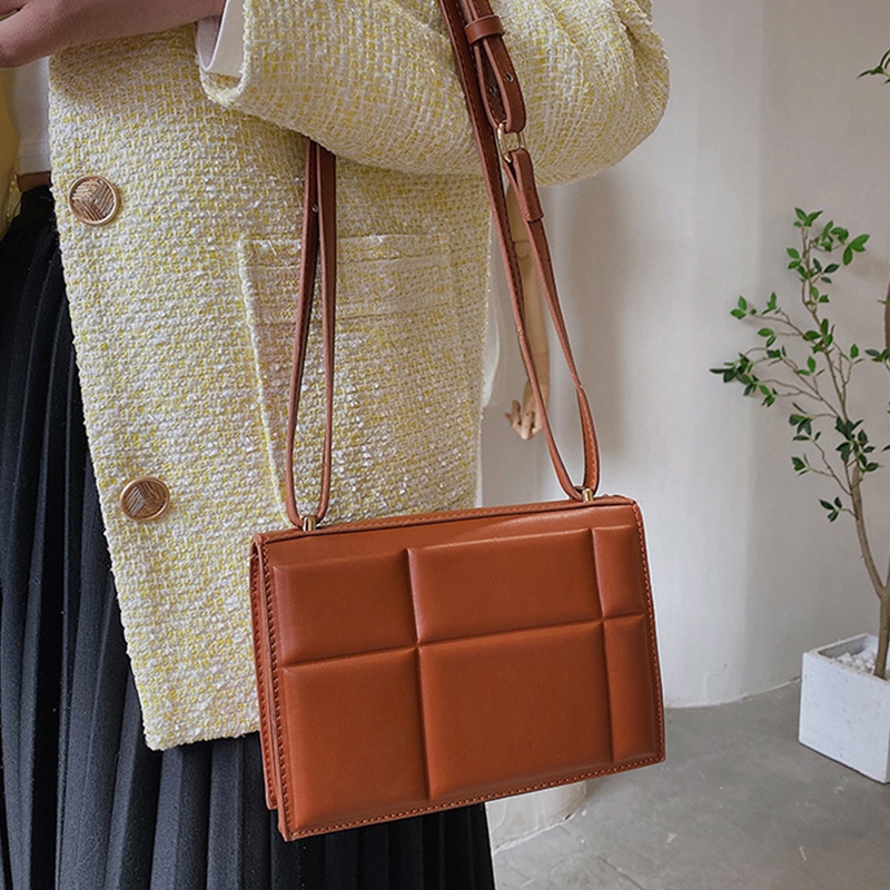 Túi đeo chéo IELGY dáng vuông nhỏ màu trơn họa tiết vân sọc đơn giản dành cho nữ