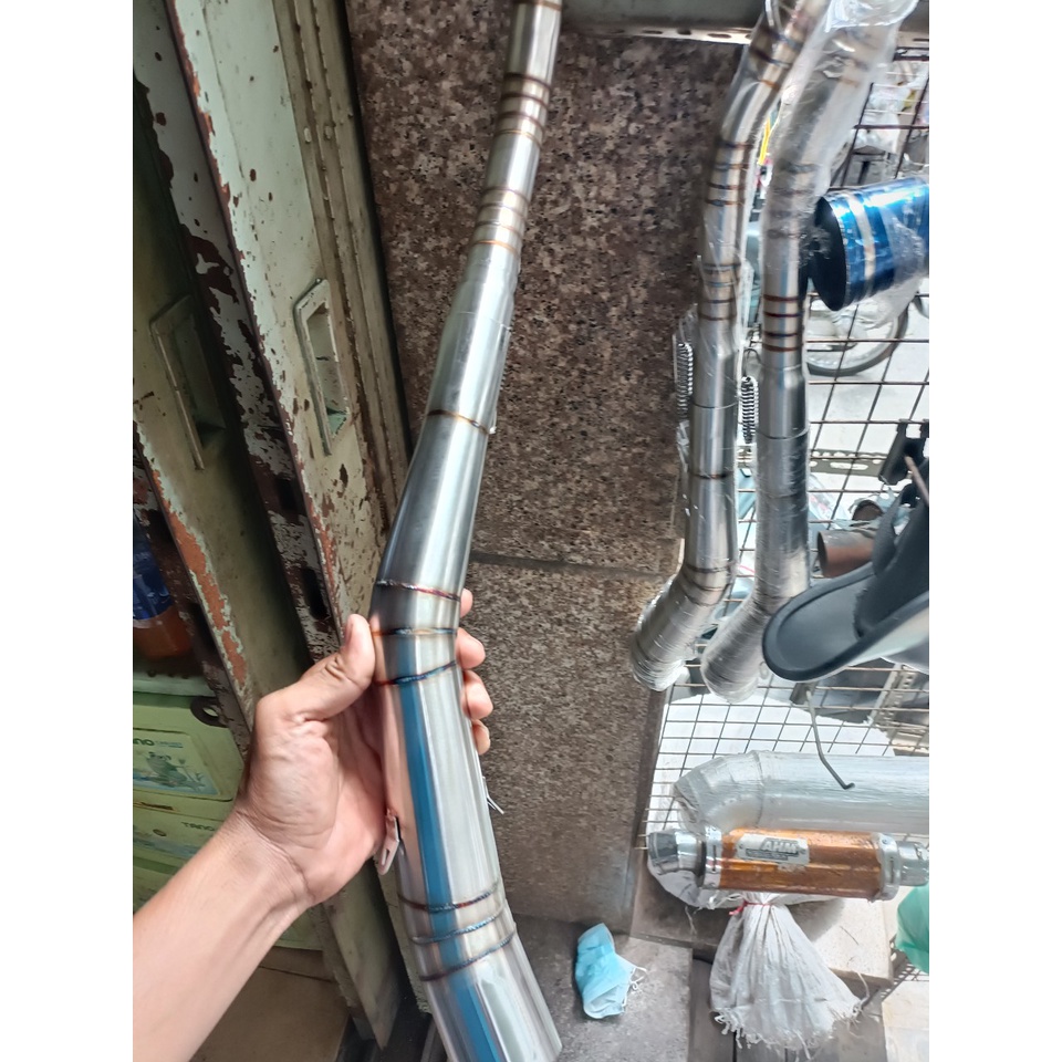 Cổ pô 2 khúc Dream, Wave, Sirius inox 304 tít sâu titan