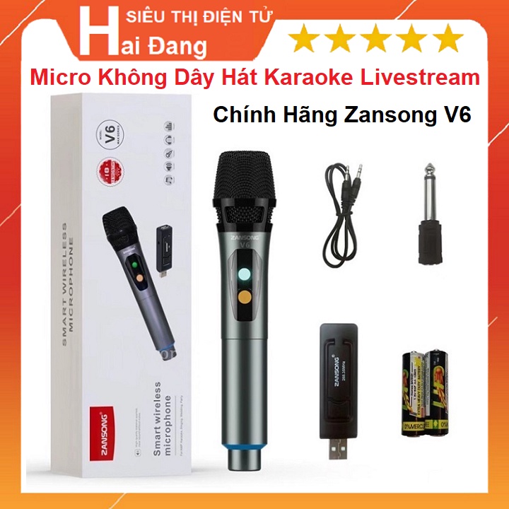 Micro Không Dây Đa Năng, Chính Hãng Zansong V6, Dùng Cho Mọi Loại Loa Kéo - Mic Lắp Cho Amply Karaoke - Bắt Âm Cực Tốt
