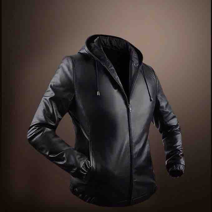 Áo Khoác Da Nam Trơn Lót Dù Phối Nón Cao Cấp ADN01
