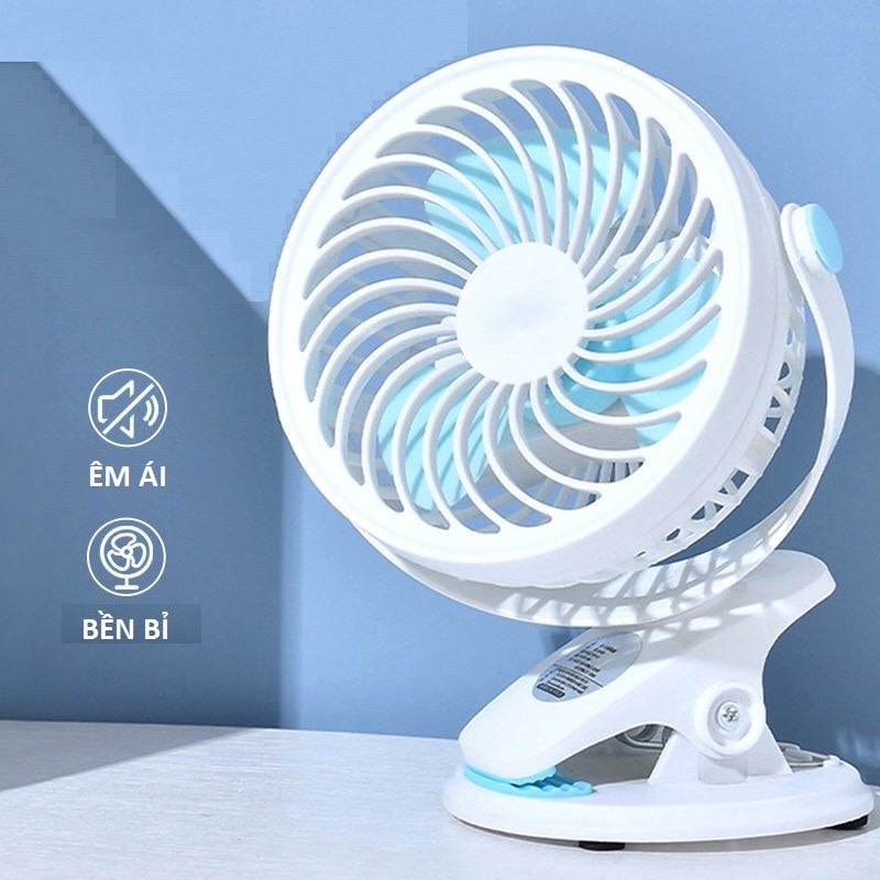 Quạt Mini kẹp bàn tích điện xoay 720 độ | Quạt cầm tay chắc chắn và tiện lợi cho dân văn phòng