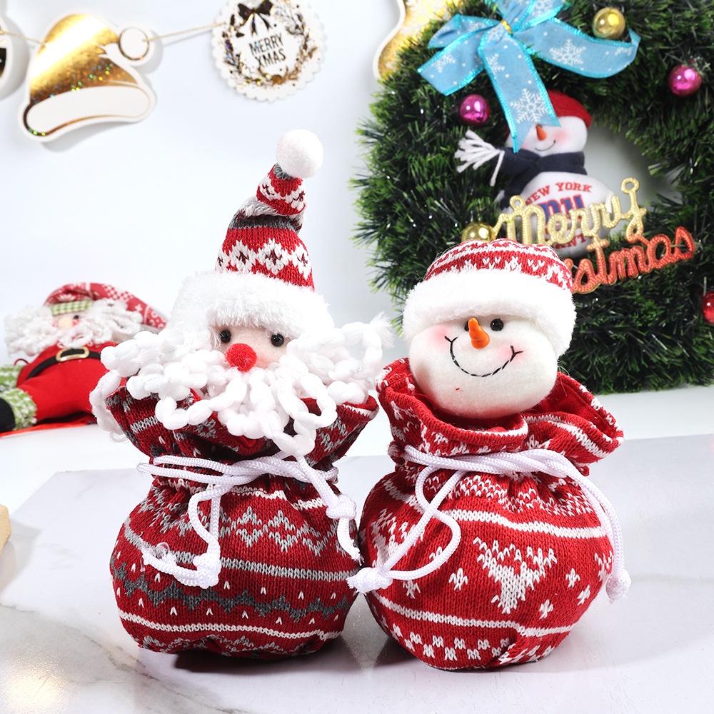 1 túi đựng kẹo Giáng Sinh bằng len cho trẻ em [Xmas Eve Apple Túi quà tặng]