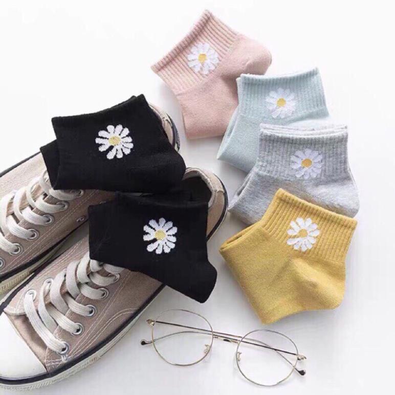 Set 2 Đôi Tất Nữ Cổ Ngắn Cotton Hoa Cúc
