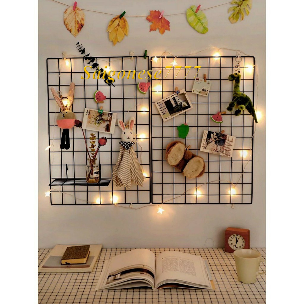 Combo Khung Hình Lưới Sắt+ Đèn Led Xài Pin Dài 3M 30 Bóng Đèn Đom Đóm Kẹp Hình Nghệ Thuật Trang Trí Decor