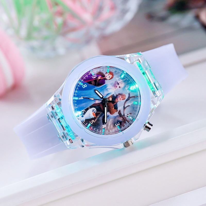 Đồng hồ Elsa cùng các nhân vật hoạt hình có Đèn led phát sáng cho bé trai bé gái, quà tặng siêu đáng yêu
