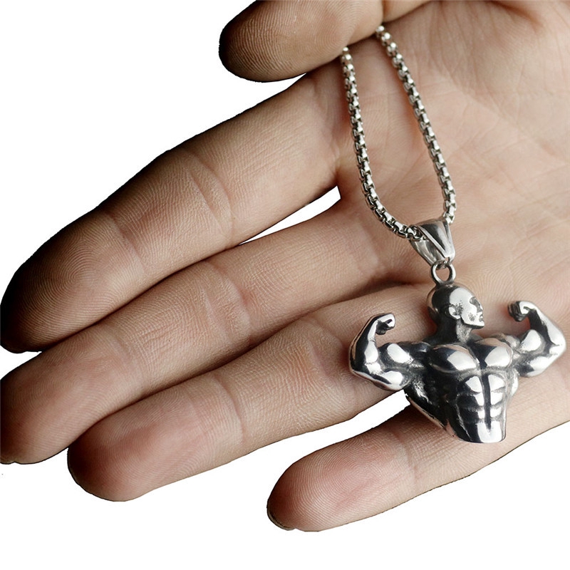 Fitness Gym Muscular Man Pendant Necklace Fashion Sports Jewelry