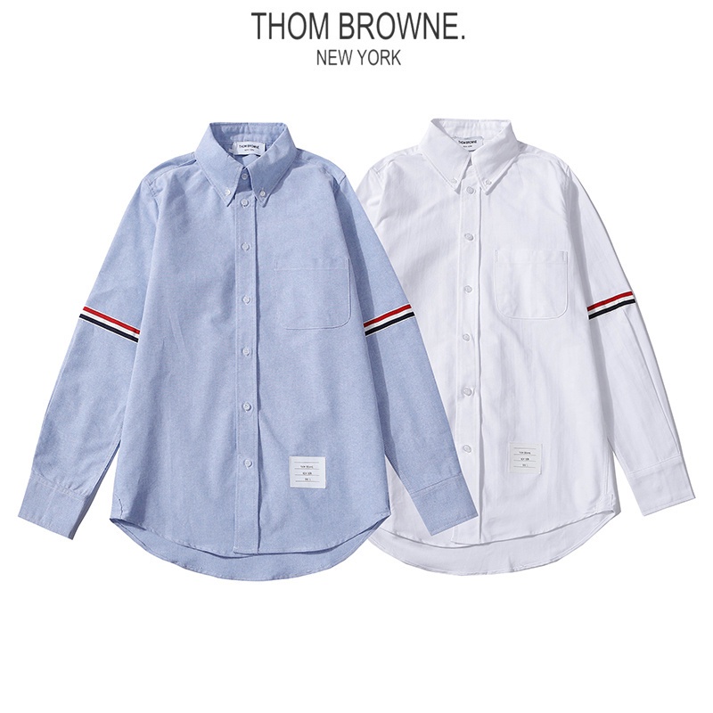 Áo sơ mi THOM BROWNE trang trí hai đường sọc ở tay áo phong cách cổ điển trẻ trung cho unisex