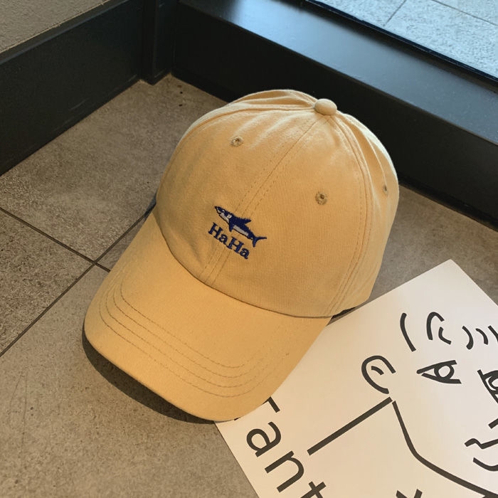 Mũ lưỡi trai vành cong mềm mại thêu hình cá mập hoạt họa phong cách bốn mùa Nhật Bản cho nam nữ 22070