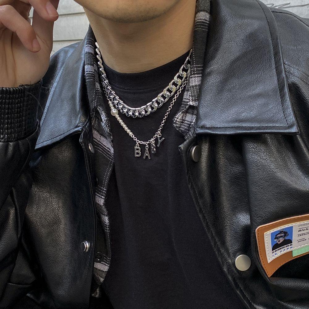 Set 2 Vòng cổ Ngọc Trai Hình Chữ BABY Đơn Giản Phong Cách Punk Cho Nam Và Nữ