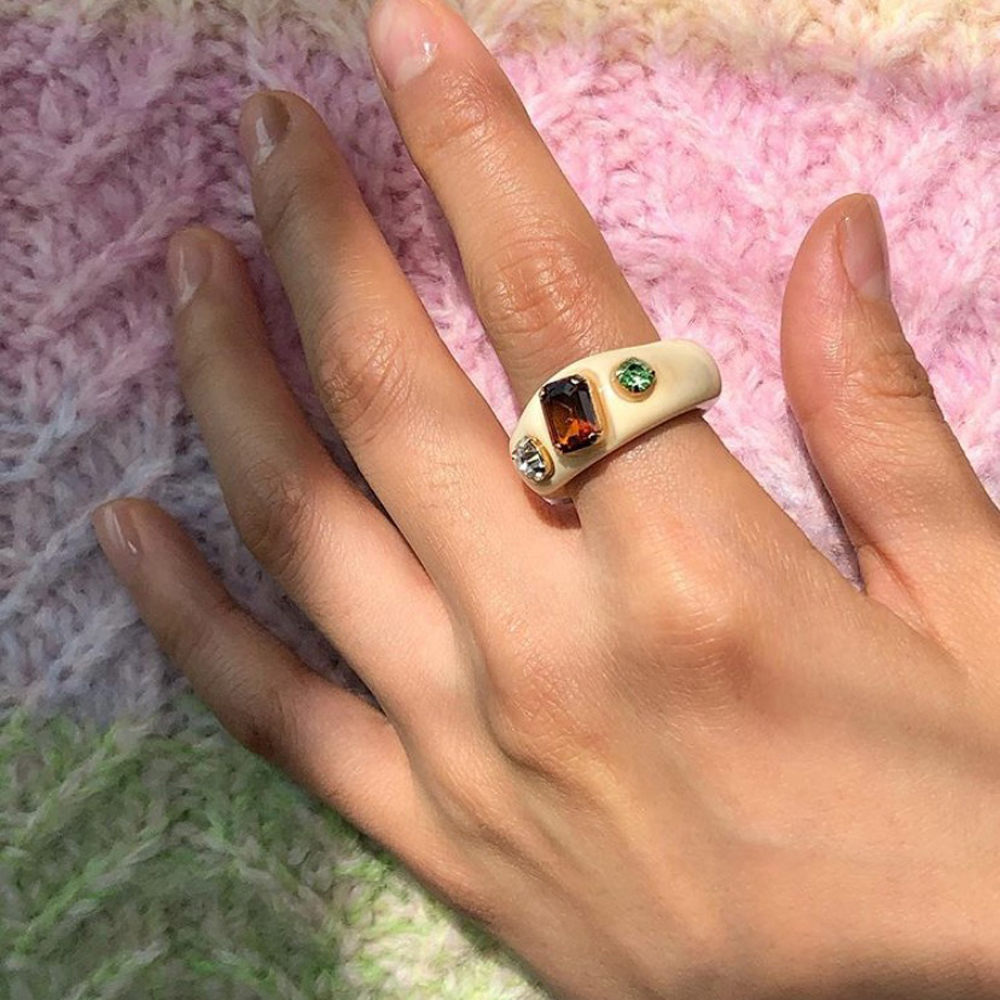 Nhẫn đeo tay kim loại đính đá thời trang retro sành điệu cho nữ