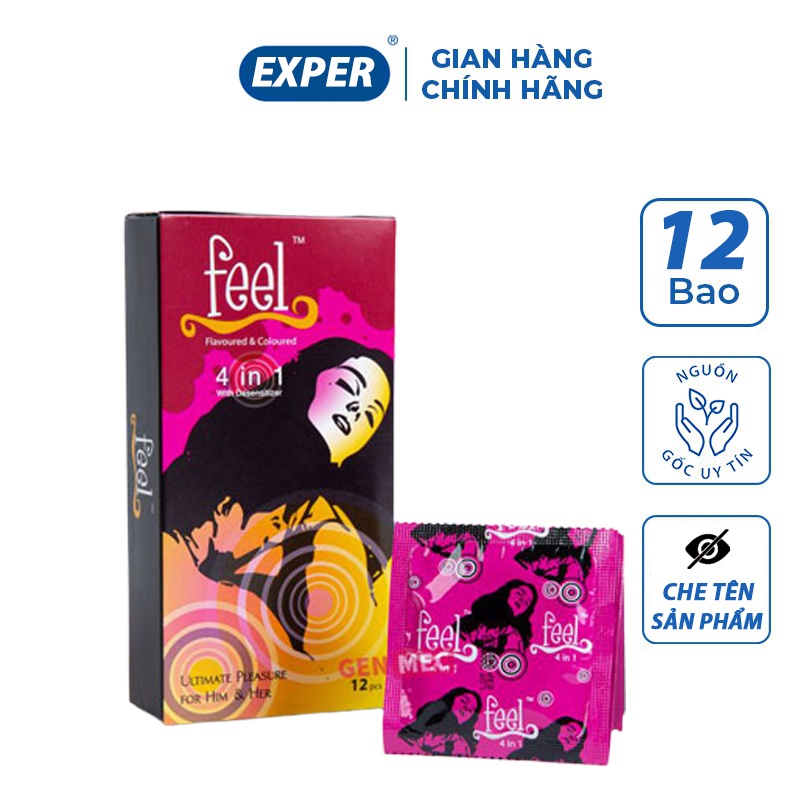 Bao cao su Feel 4in1, bao cao su siêu mỏng kéo dài thời gian quan hệ - Exper