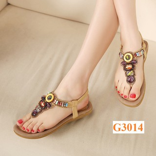 Sandal đế bệt đính đá thổ cẩm g3014-300