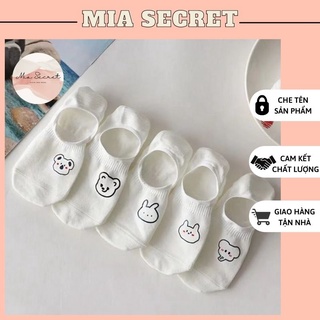 Tất Hài Cotton Đệm Silicon Chống Tuột Màu Trắng Ngà Hình Thú Dễ Thương