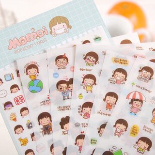 Bộ 6 tờ sticker cute dán sổ Momoi hình cô gái dễ thương sỉ lẻ đồng giá