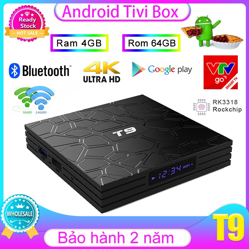 Android Tivi Box T9 - Android 9.0 - Chip RK3318 - Ram 2GB/4GB - Rom 16GB/32GB/64GB - Xem phim 4K - Bluetooth4.0