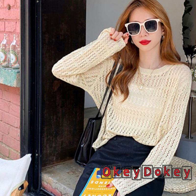 Áo Cổ Tròn Tay Dài Màu Trơn Thời Trang Dành Cho Nữ