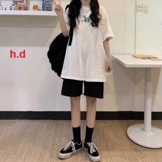 Bộ áo thun thỏ răng dài mix quần đùi kaki dáng rộng mặc thoải mãi
