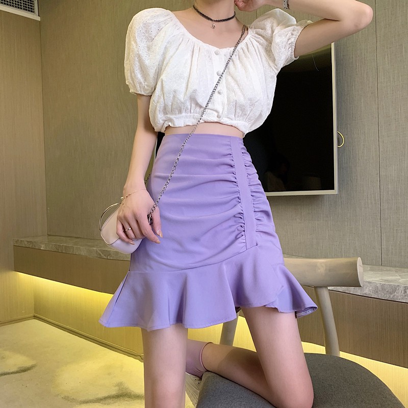 Chân váy lưng cao phong cách Hàn Quốc đơn giản | BigBuy360 - bigbuy360.vn