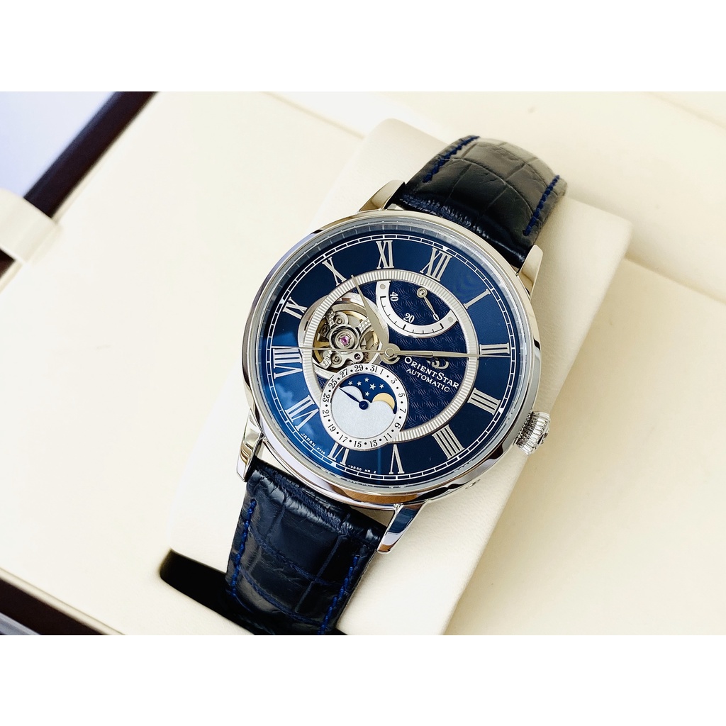Đồng hồ nam chính hãng Orient Star Moon phase Blue RE-AM0002L00B - Máy cơ tự động - Kính Sapphire